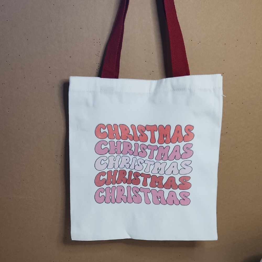 Christmas Tote Bag with Red Handles